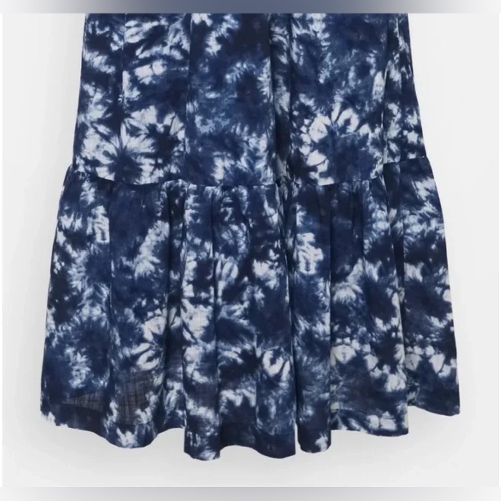 GAP Size 6 Blue Tie Dye Midi Dress- Smocked / Stretch Back, Tie Straps, Lined - Picture 9 of 11